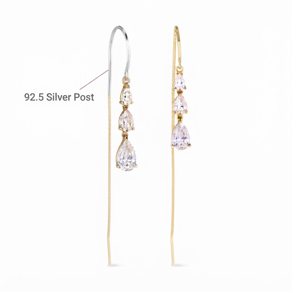 Celestial Pear Sui Dhaga | 92.5 Sterling Silver Post