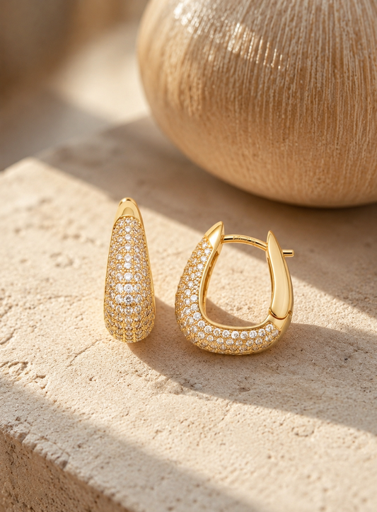 Zirconia studded tote hoops